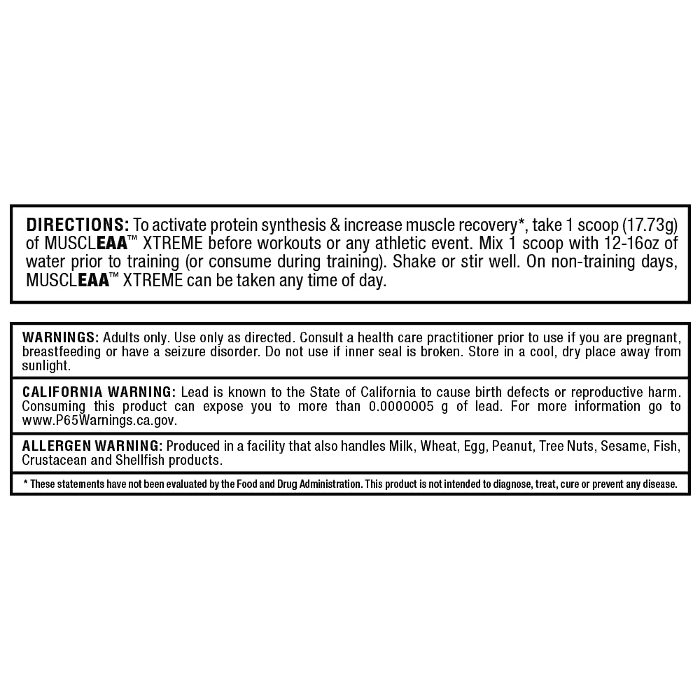 Nutrition facts panel for ALLMAX MUSCLEAA Xtreme Pina Colada
