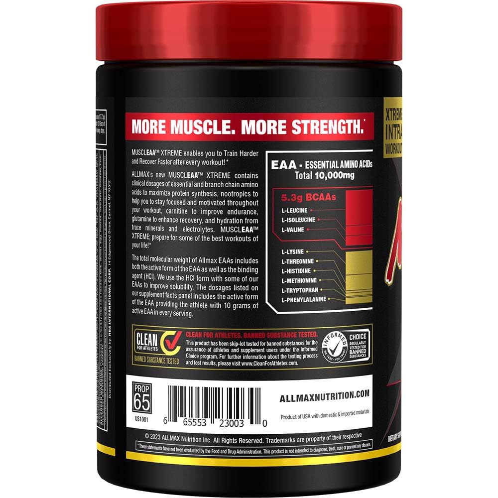 Scooped ALLMAX MUSCLEAA Xtreme Pina Colada powder being measured