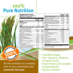 Label of ALL ONE Rice Base Multivitamin & Mineral Powder displaying ingredients