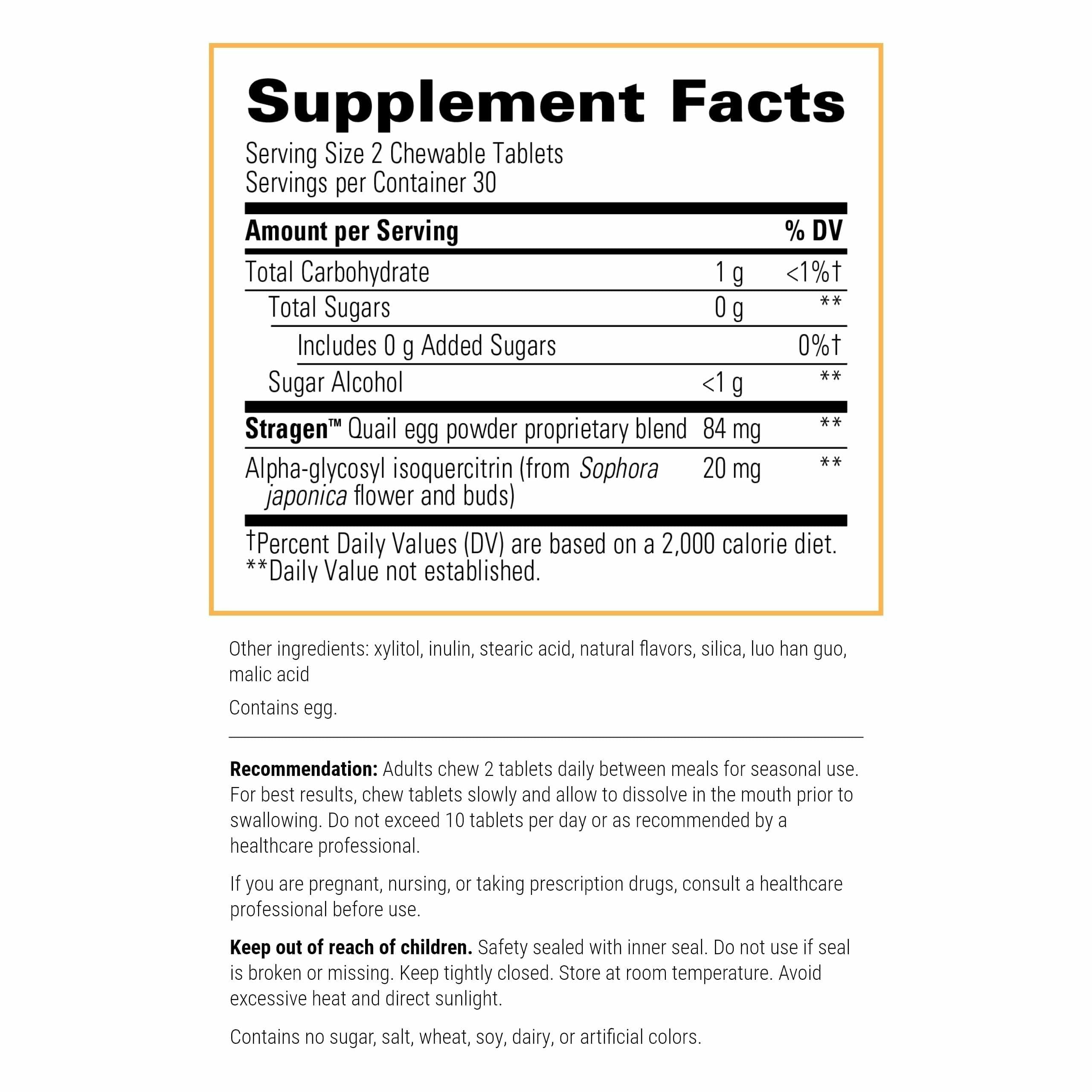 Back panel of AllQlear Berry Flavored Immune Support Chewables