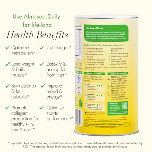 Almased diet plan pamphlet under can lid guiding weight-management steps
