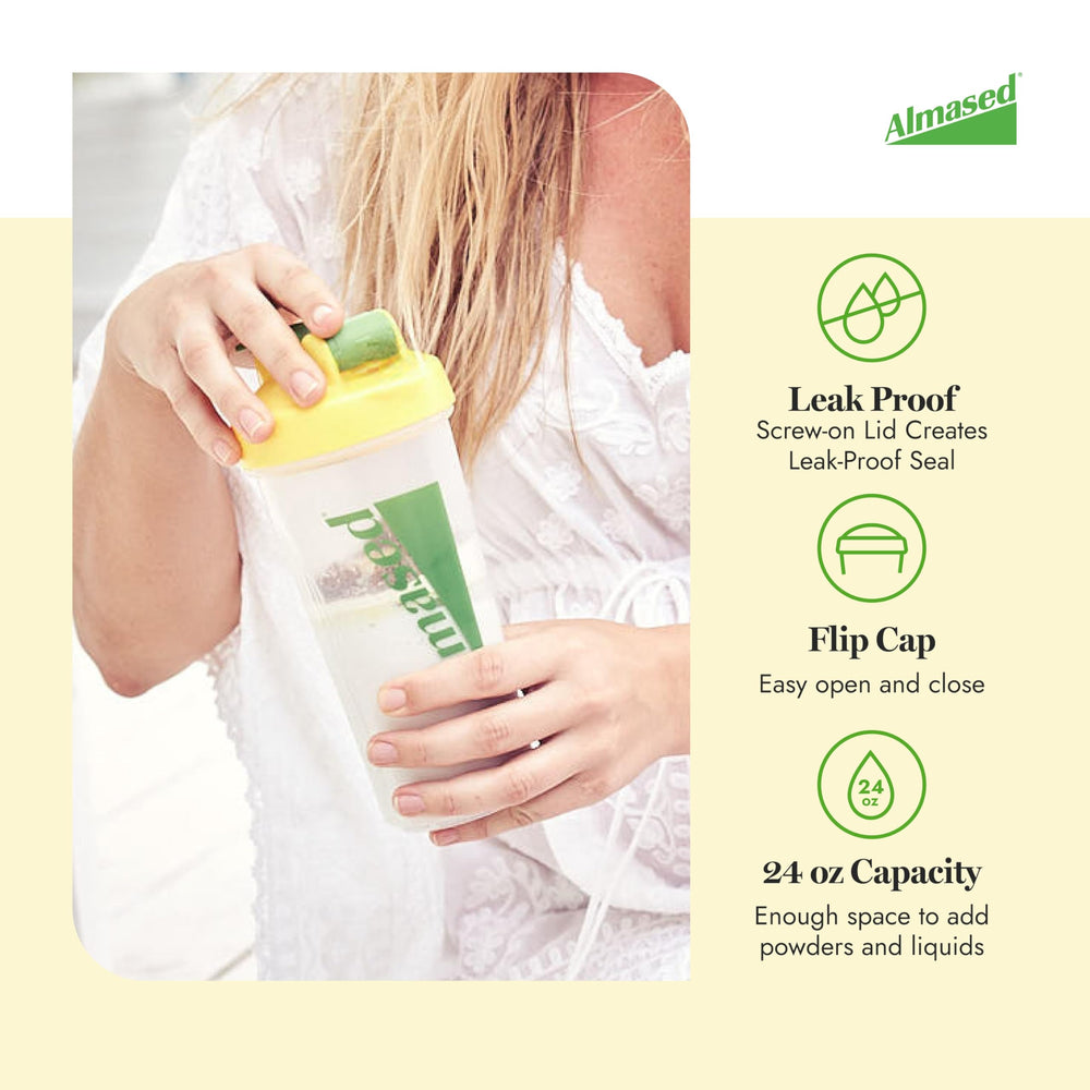 Almased Protein Shaker Bottle clear measurements highlight easy portion control during mixes.