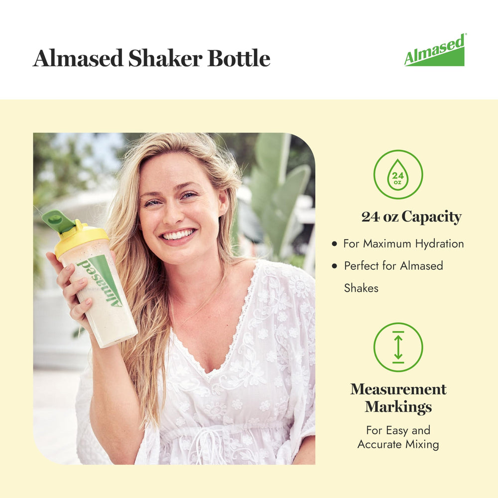 Almased Protein Shaker Bottle leak-proof lid for secure, mess-free gym transport.