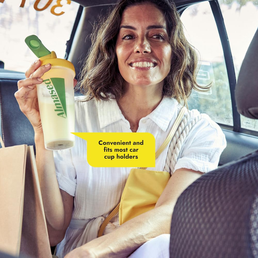 Almased Protein Shaker Bottle stainless steel whisk creates smooth, lump-free shakes.