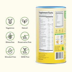 Almased Vanilla shake glass with straw for quick, balanced meal on the go.