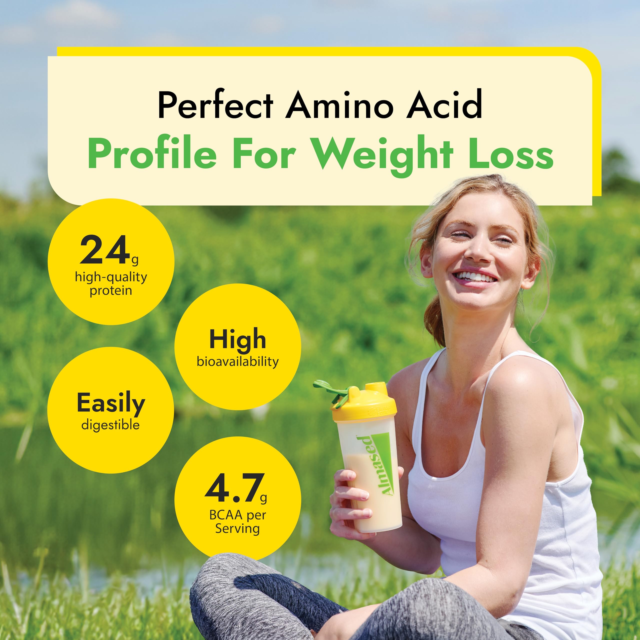 Almased Vanilla shake nutrition label highlighting plant-based protein.