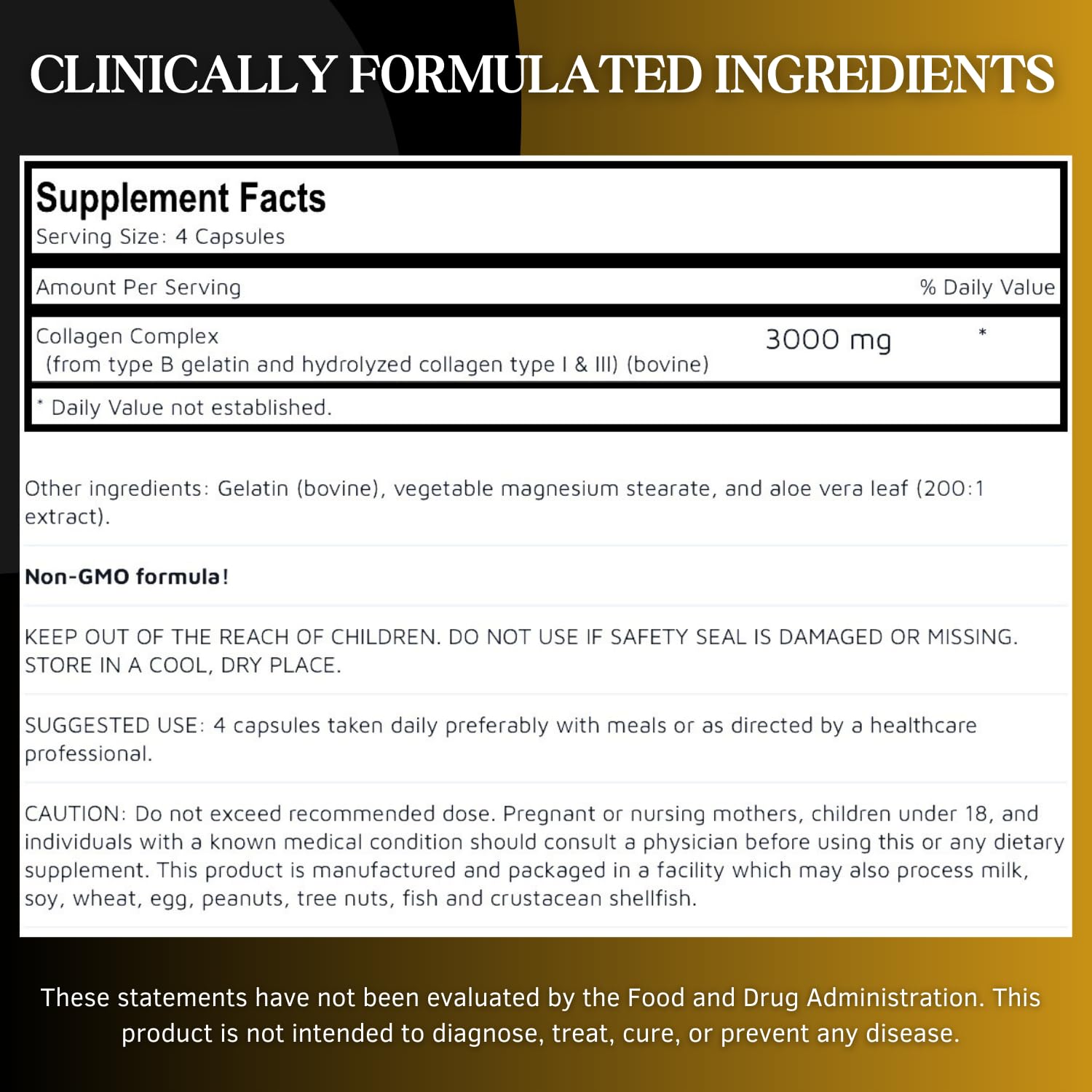 Back panel with supplement facts and halal certification