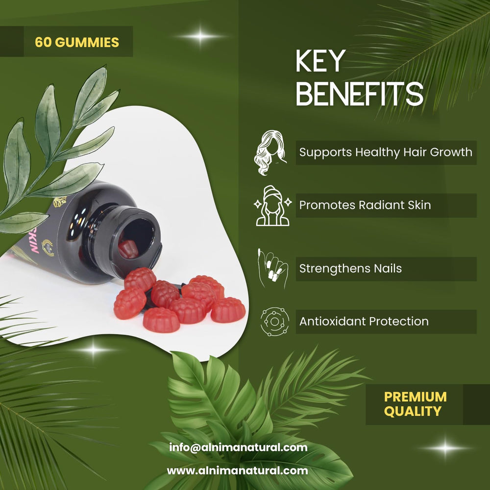 Grapes-flavored ALNIMA gummies on white background