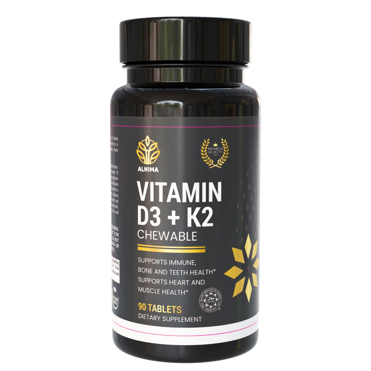 ALNIMA Halal Vitamin D3 + K2 chewable bottle front