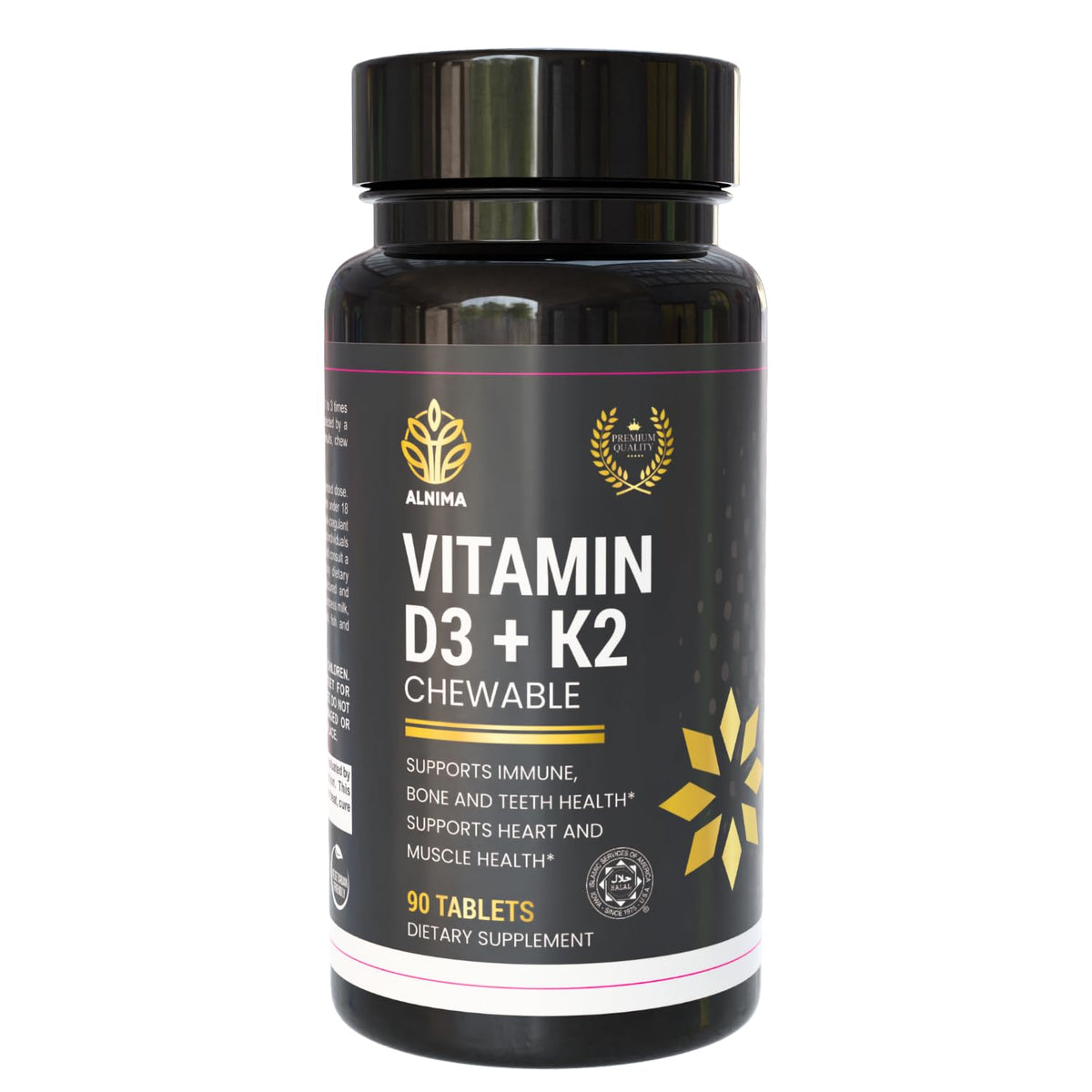 ALNIMA Halal Vitamin D3 + K2 chewable bottle front
