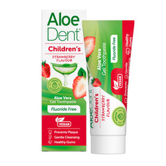 AloeDent Children's Strawberry Toothpaste packaging and 50ml tube