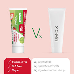 Fluoride-free for children label on AloeDent toothpaste