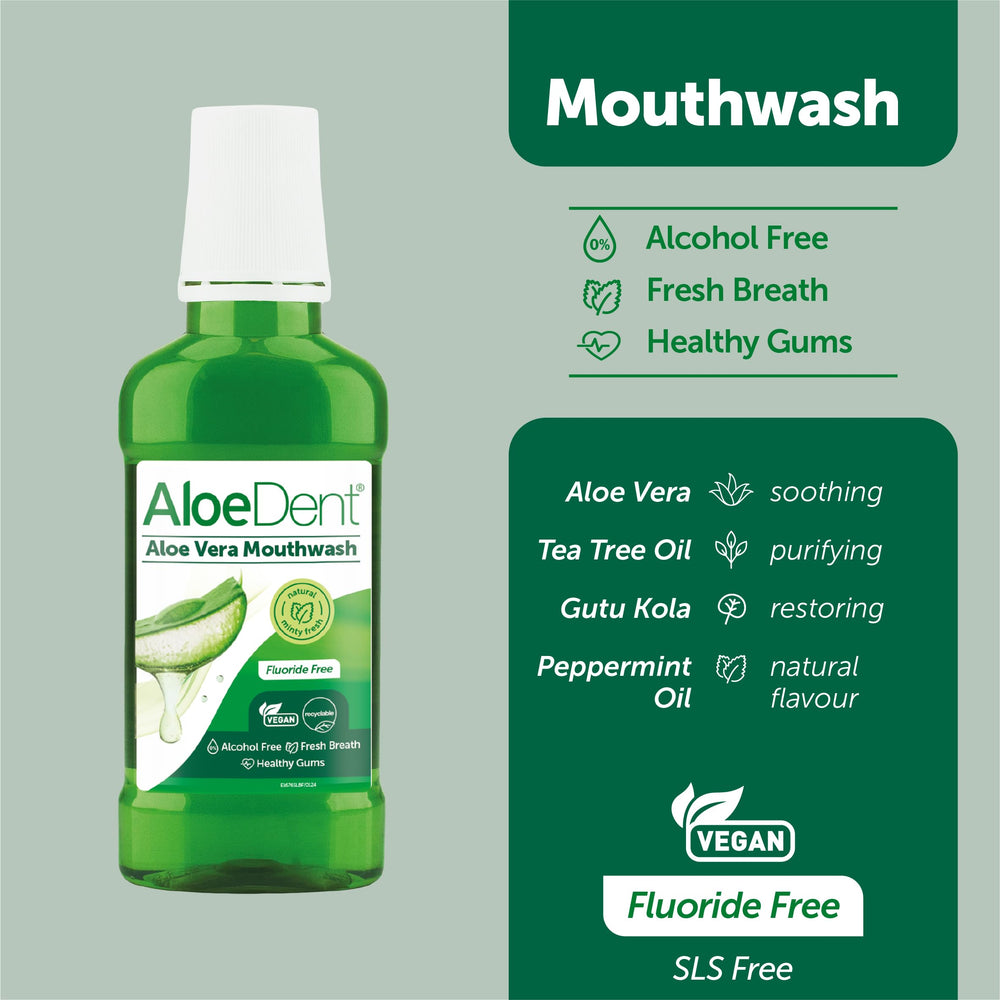 Minty splash of Aloe Dent mouthwash
