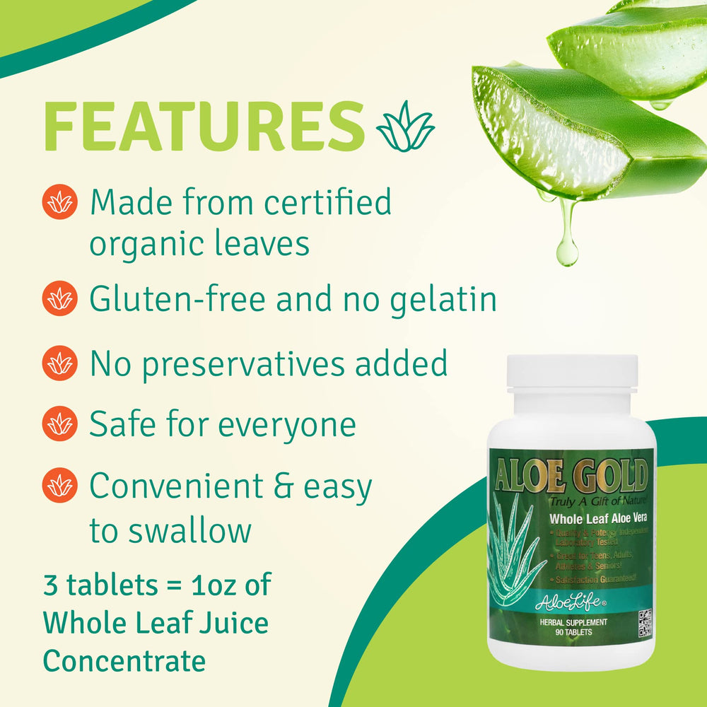 Whole leaves of organic aloe vera used for Aloe Gold tablets