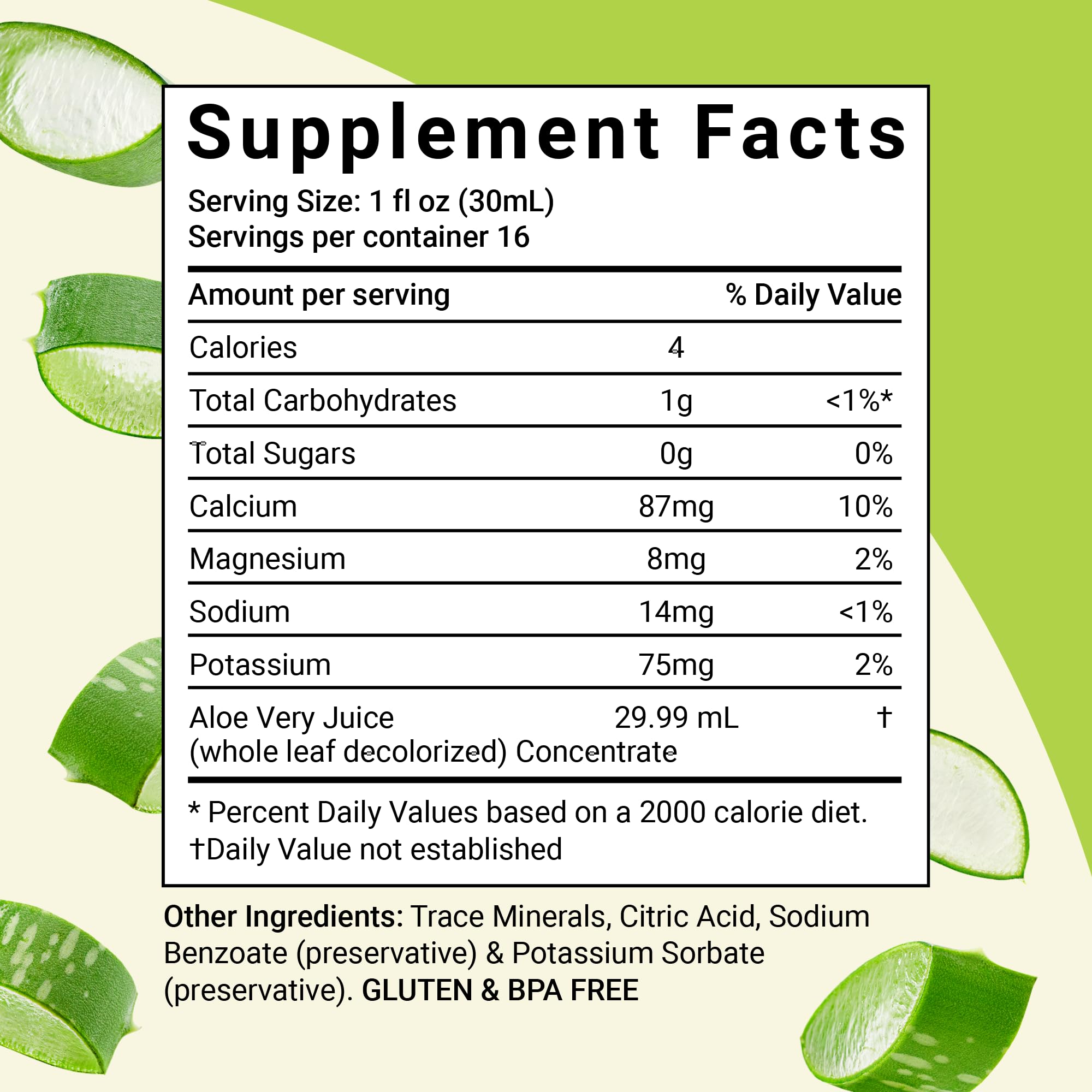 Aloe Life Whole Leaf Aloe Vera Juice 16 oz bottle – back label