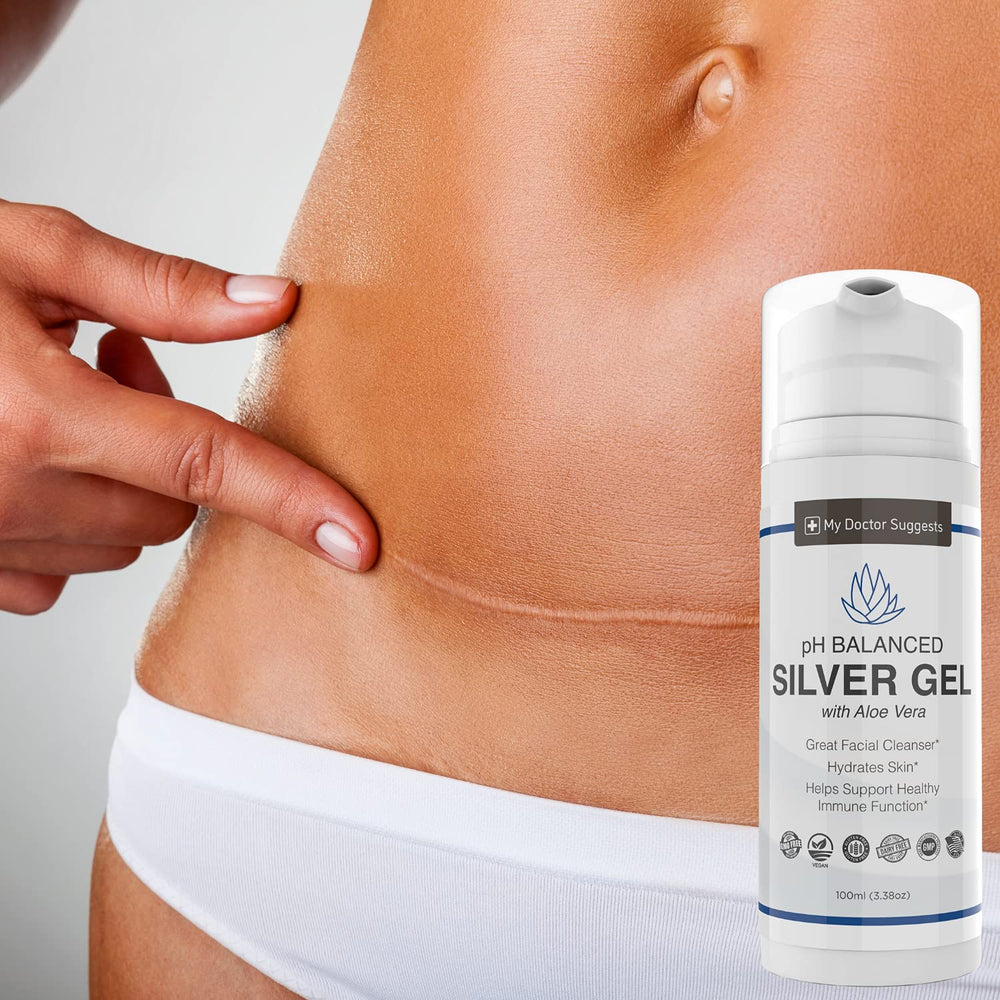 Aloe vera enriched colloidal silver gel applied to skin