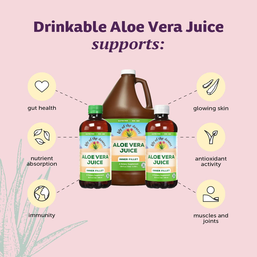 Close-up of Lily of the Desert Aloe Vera Juice bottle label