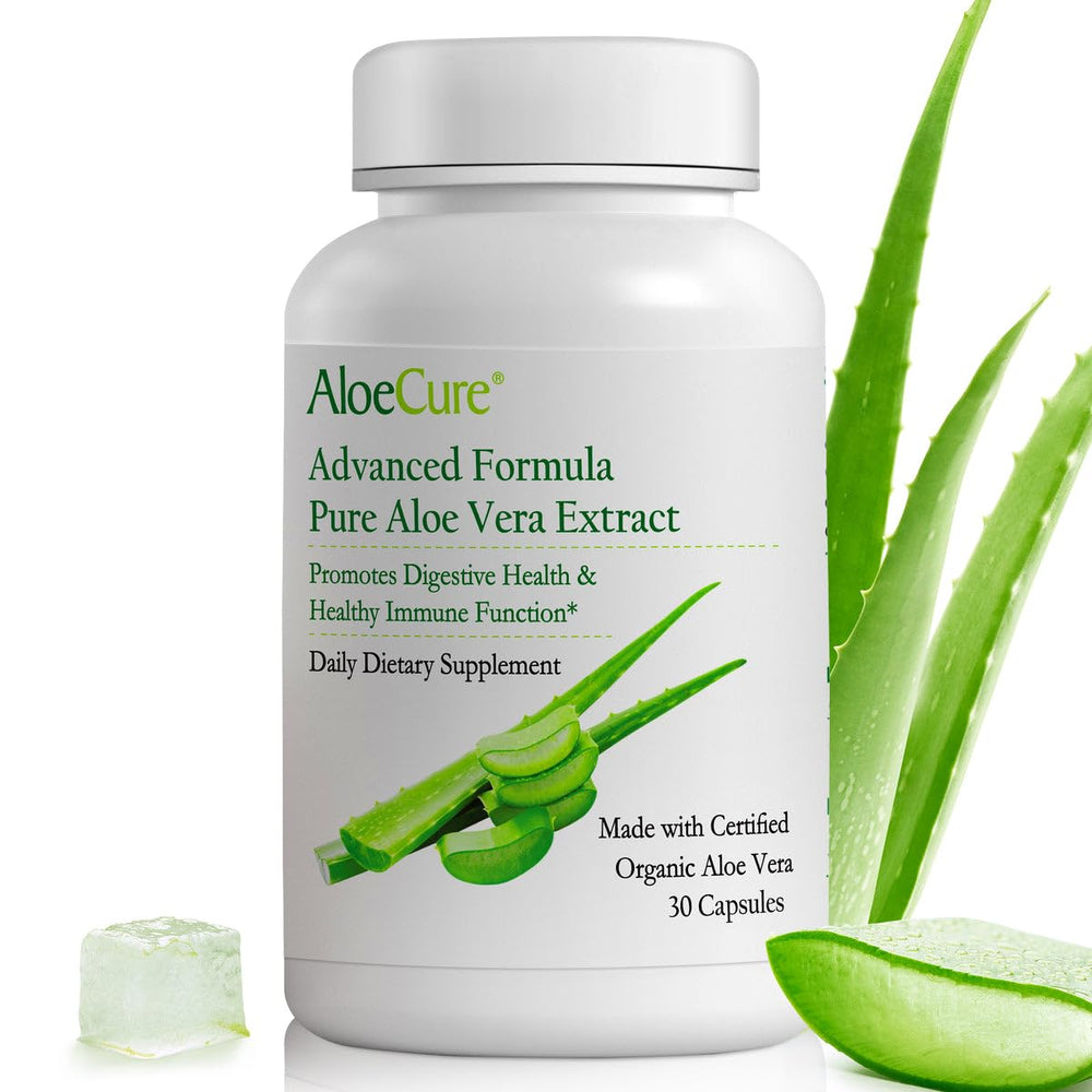 AloeCure Organic Aloe Vera Capsules bottle on white background
