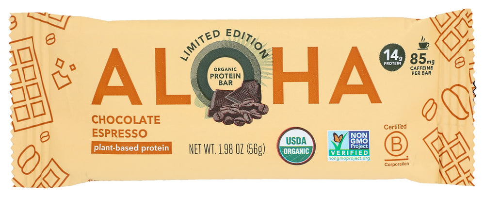 Box and bars of Aloha Organic Chocolate Espresso Protein Bars