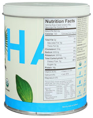 Nutrition facts and ingredients on ALOHA Vanilla protein powder packaging