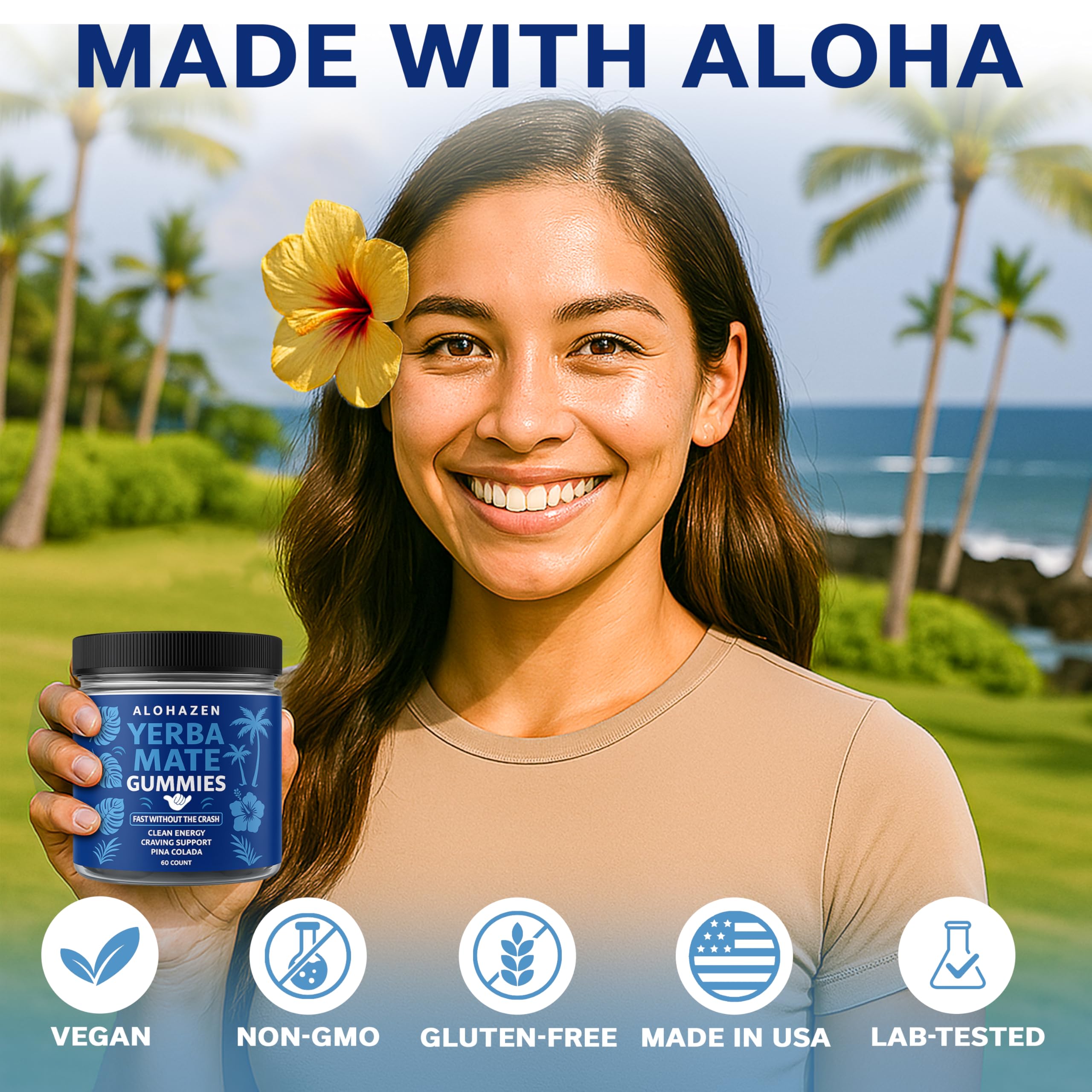 AlohaZen Yerba Mate Gummies ingredients label showing chromium picolinate and L-Theanine