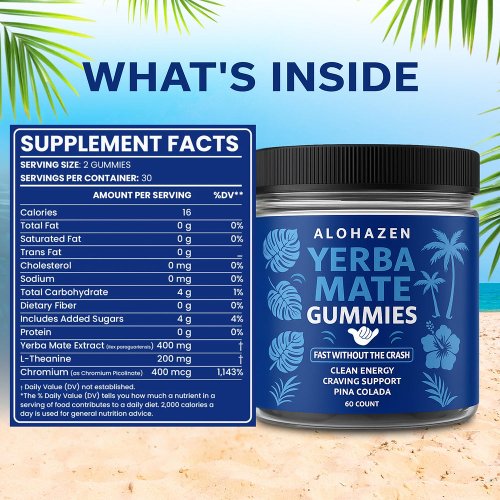 AlohaZen Yerba Mate Gummies serving tray with two bites for a smooth lift