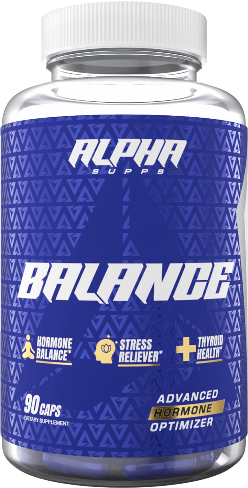 Alpha Balance bottle label highlighting Inositol and Ashwagandha