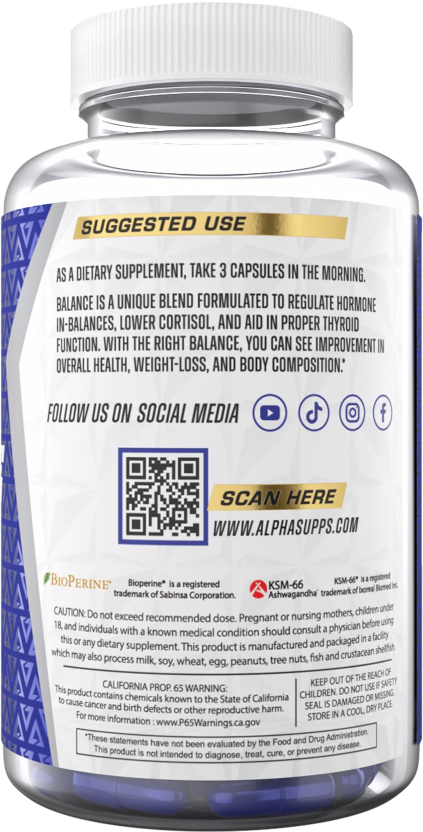 90 capsules per bottle of Alpha Balance