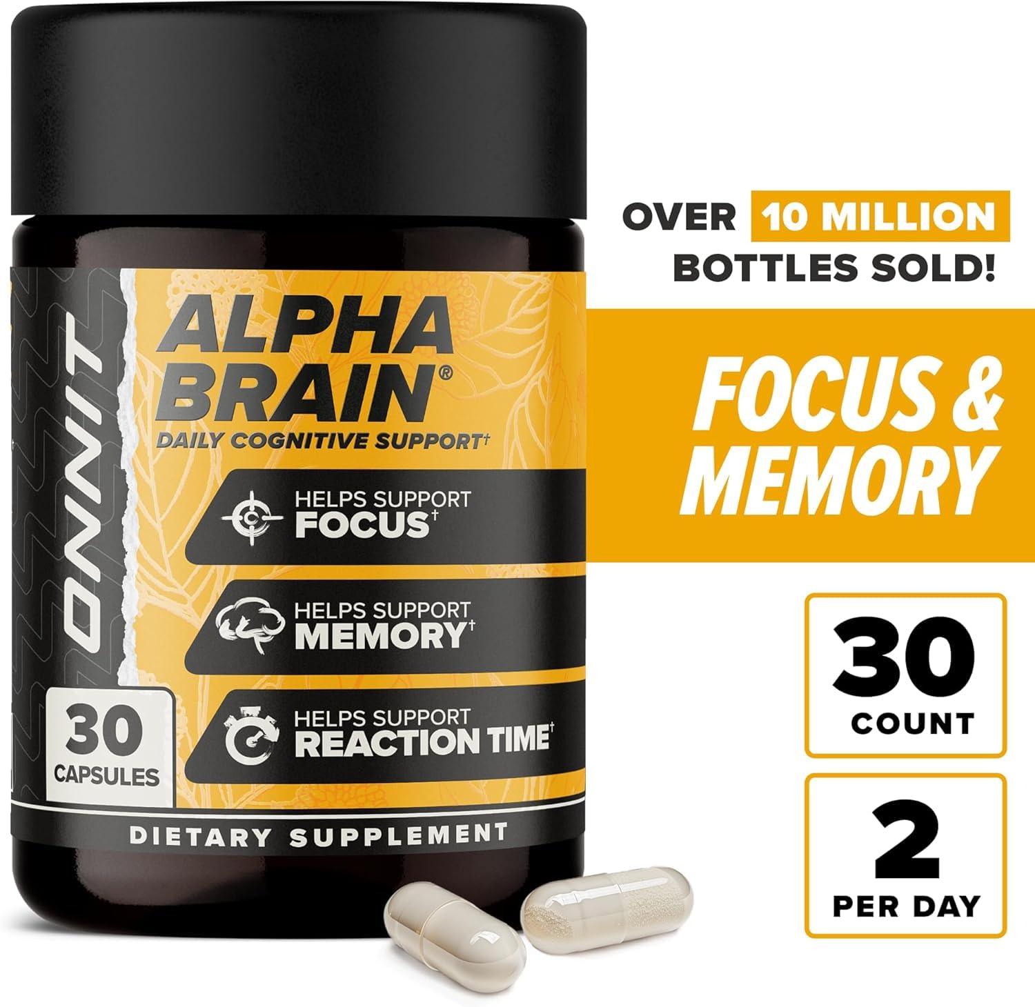 Close-up of ONNIT Alpha Brain capsules
