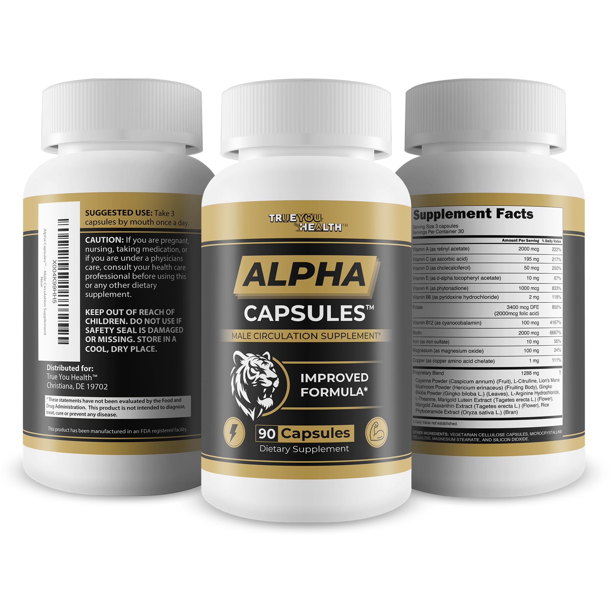 Vegan capsules packaging for Alpha Capsules blood flow supplement
