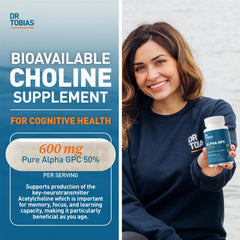 Close up of Alpha GPC 600mg bottle label
