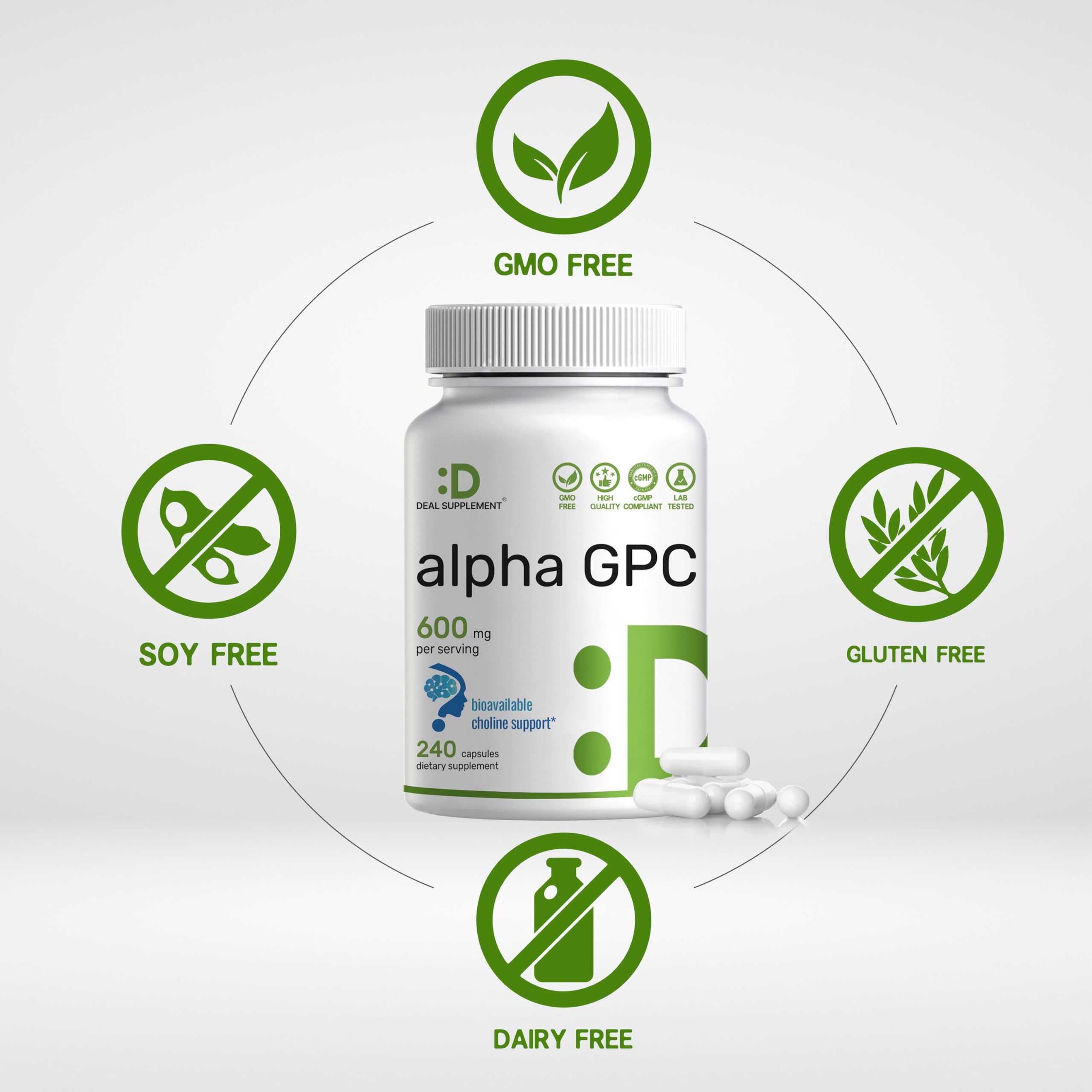 Close-up of Alpha GPC 600mg capsules