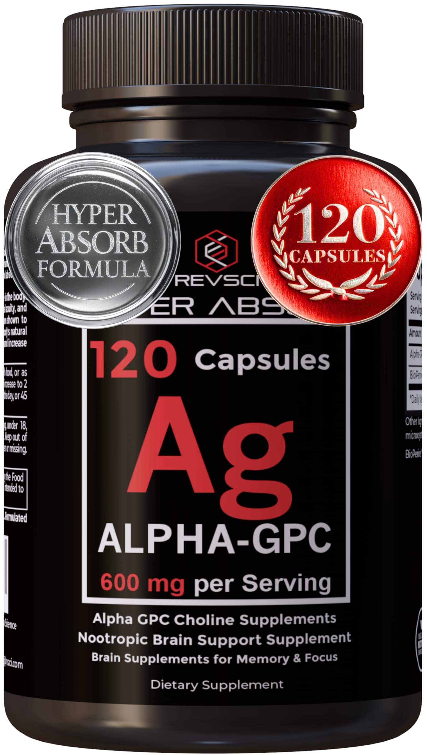 Alpha GPC with BioPerine bottle on white background