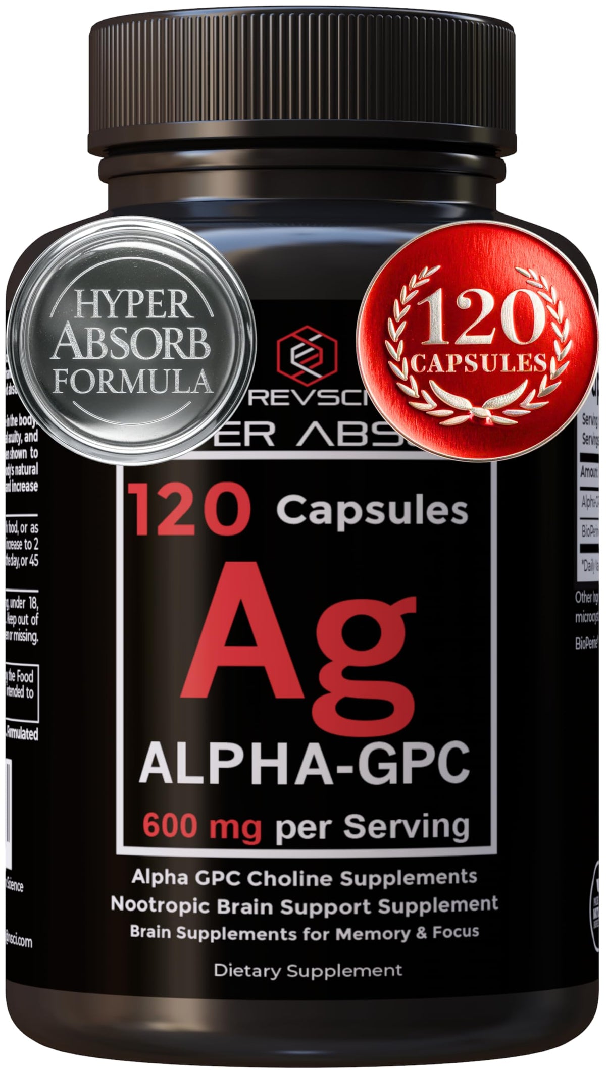 Alpha GPC with BioPerine bottle on white background