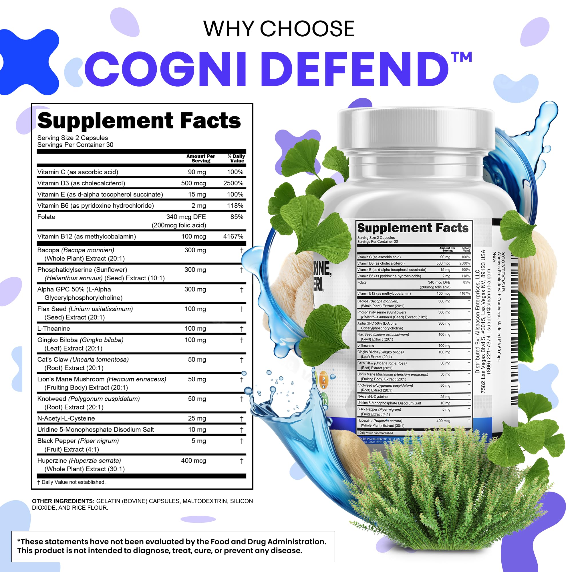 Alpha GPC capsules with two-per-day dosing.