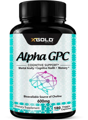 Alpha GPC Choline 600mg bottle with 180 vegan capsules