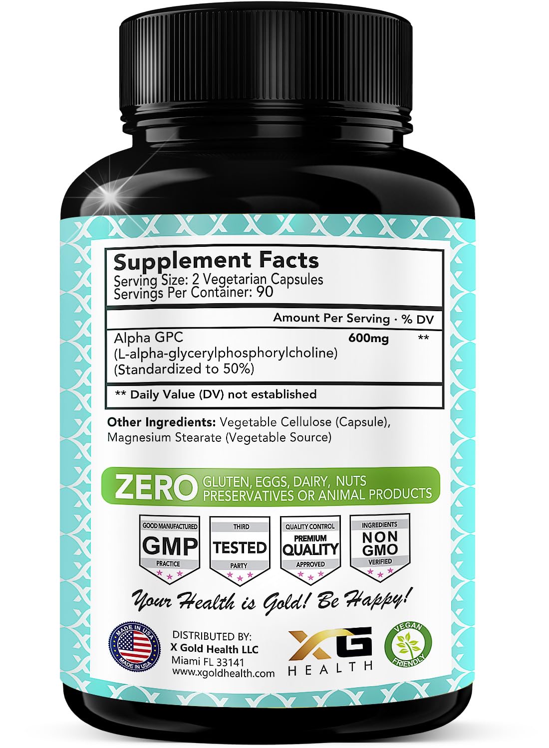 Close-up of Alpha GPC Choline 600mg capsules