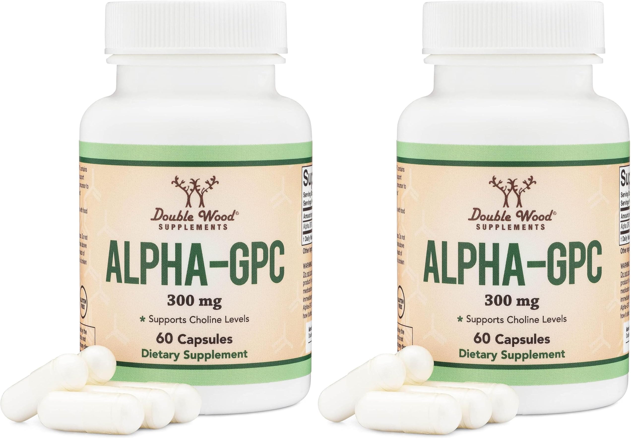 Double Wood Alpha GPC Choline brain supplement bottles (Pack of 2)