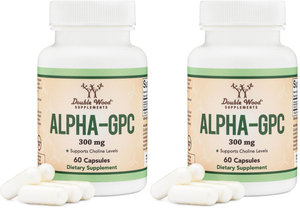 Double Wood Alpha GPC Choline brain supplement bottles (Pack of 2)