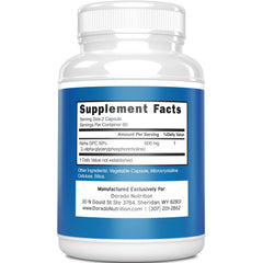 Close-up of Alpha GPC Choline Capsules showing 600mg dosage