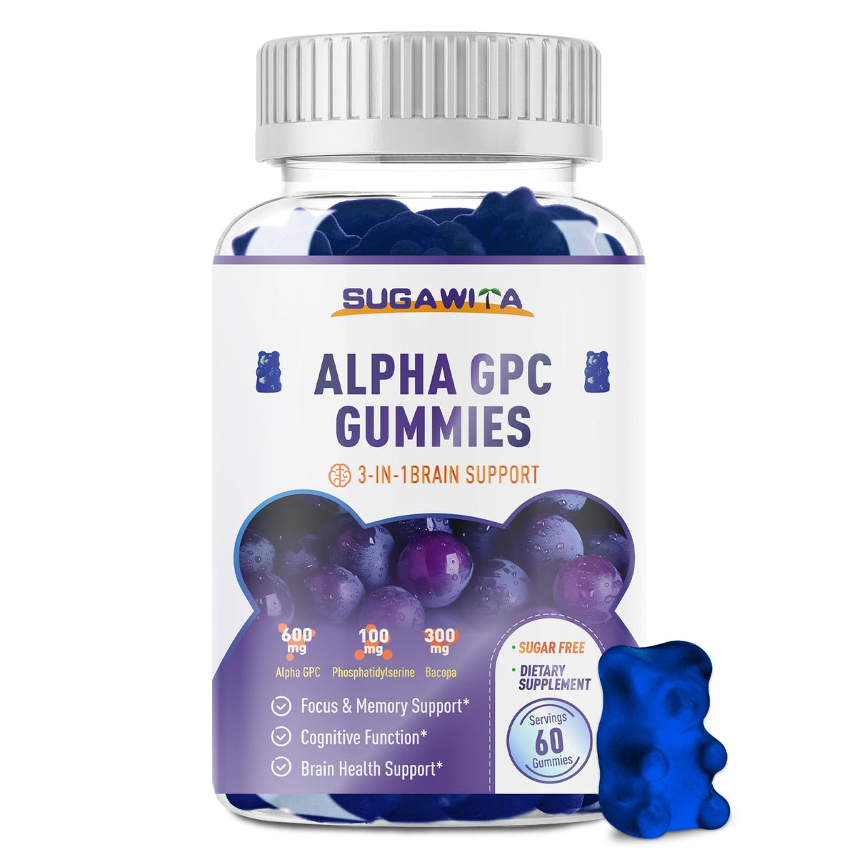 Front label of Alpha GPC Choline Gummies 600mg