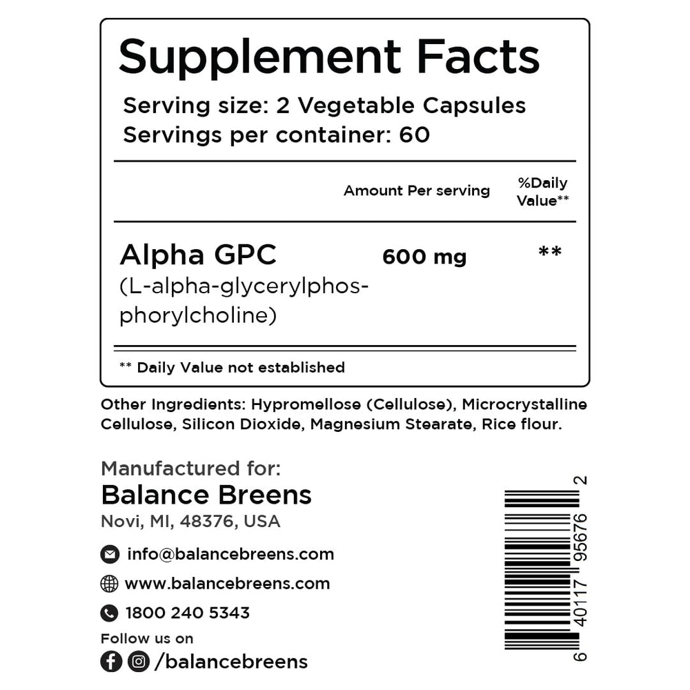 Product packaging display for Alpha GPC Choline supplement
