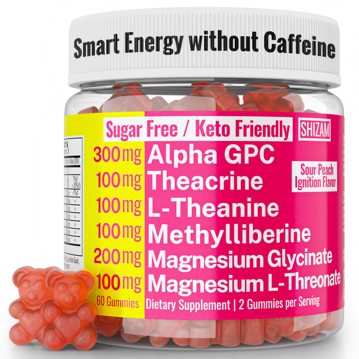 Hero image showing Alpha GPC Teacrine Gummies bottle