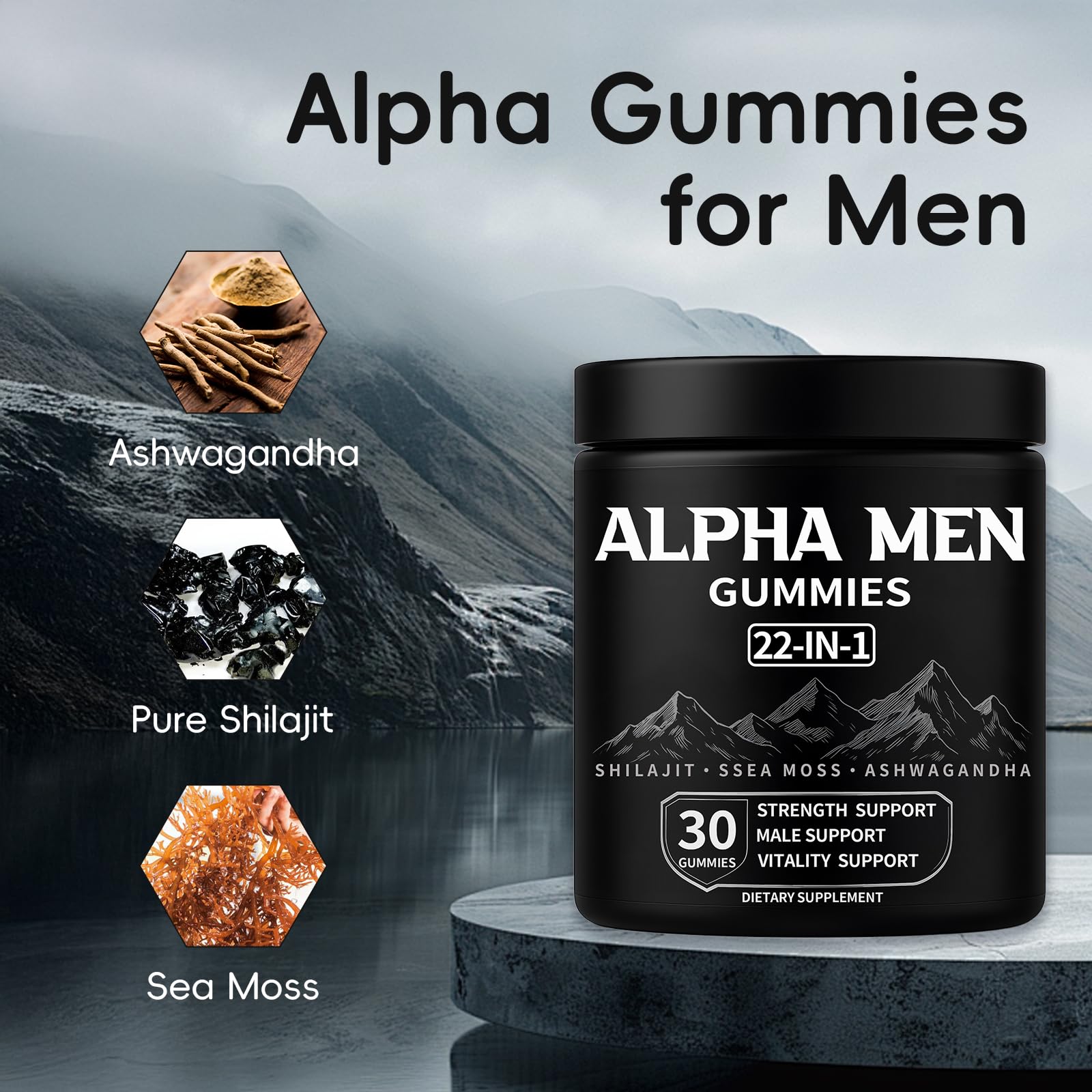 Nutrition facts panel for Alpha Gummies for Men