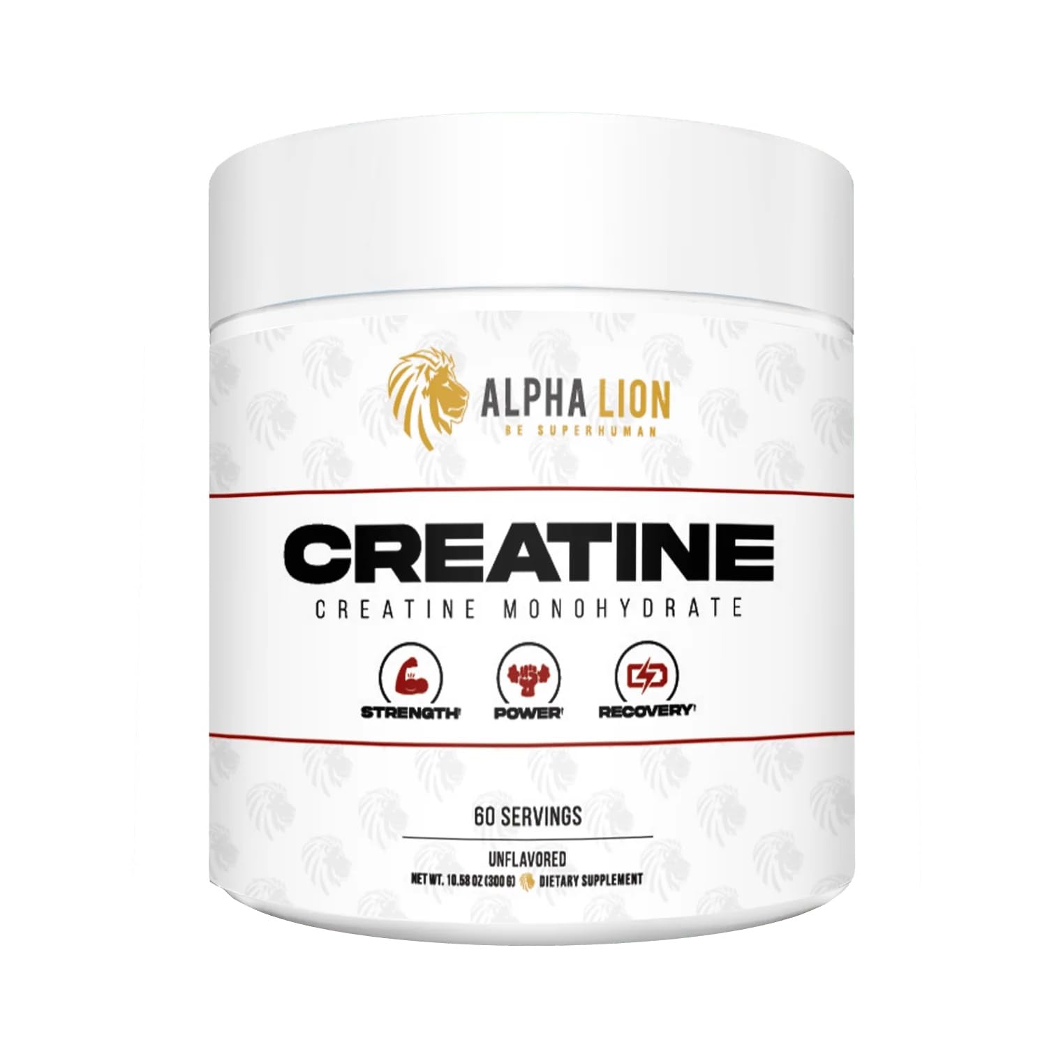 ALPHA LION Creatine Monohydrate Powder tub showing 60 servings