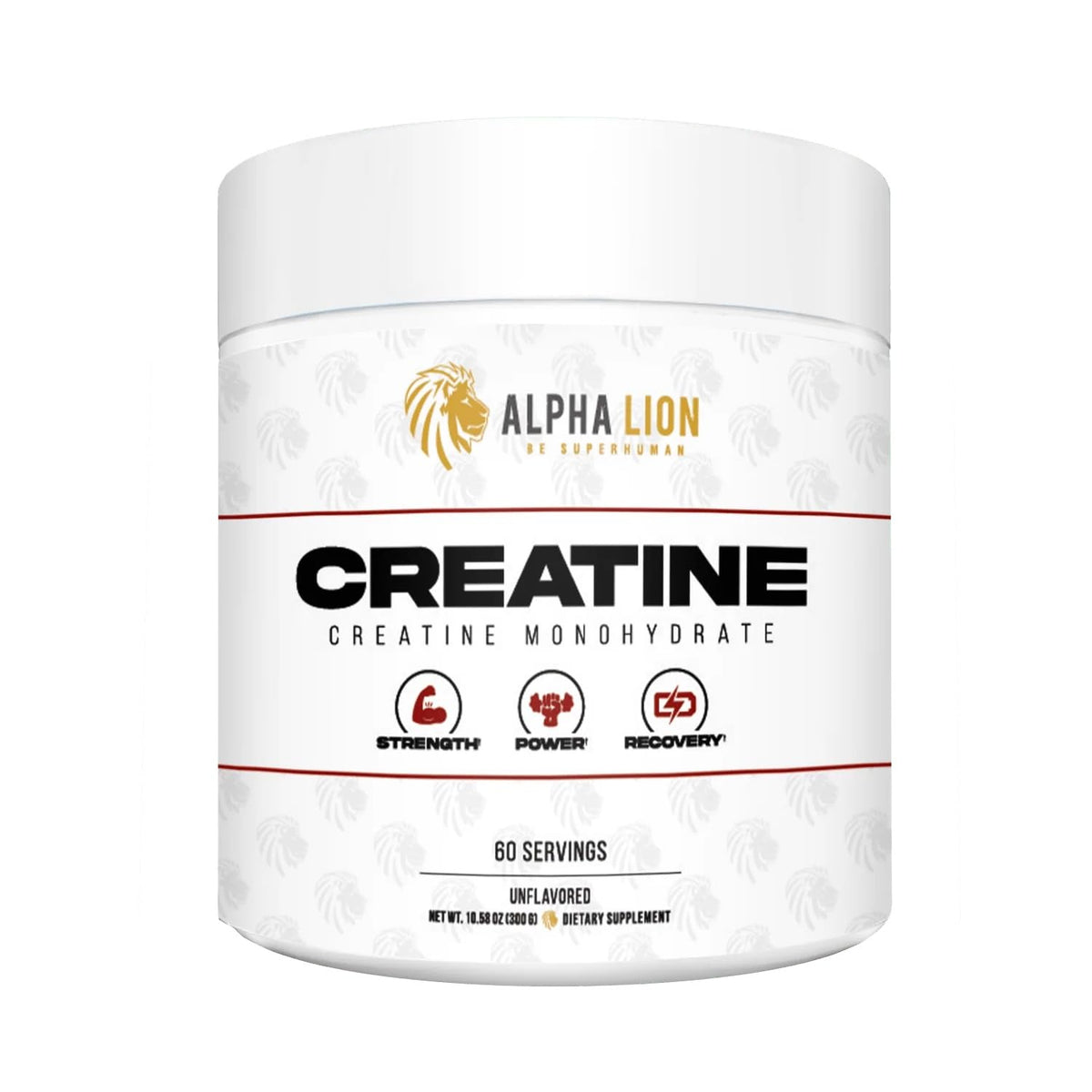 ALPHA LION Creatine Monohydrate Powder tub showing 60 servings