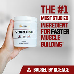 Unflavored creatine monohydrate powder tub close-up