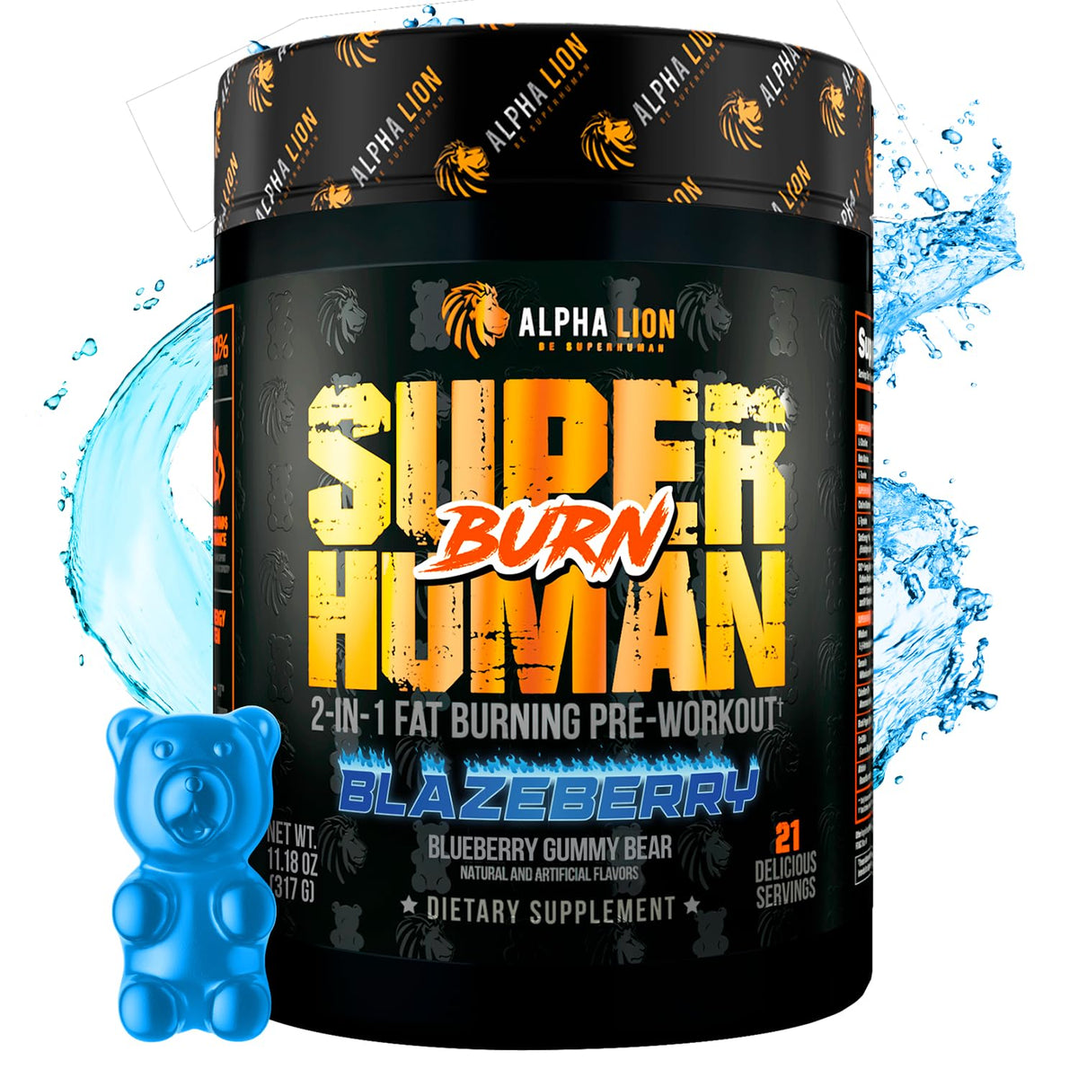 ALPHA LION Superhuman Burn bottle in Blue Gummy Bear flavor
