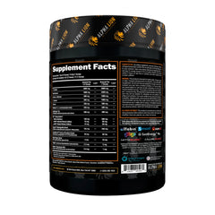 Ingredients and caffeine matrix details for ALPHA LION Superhuman Burn