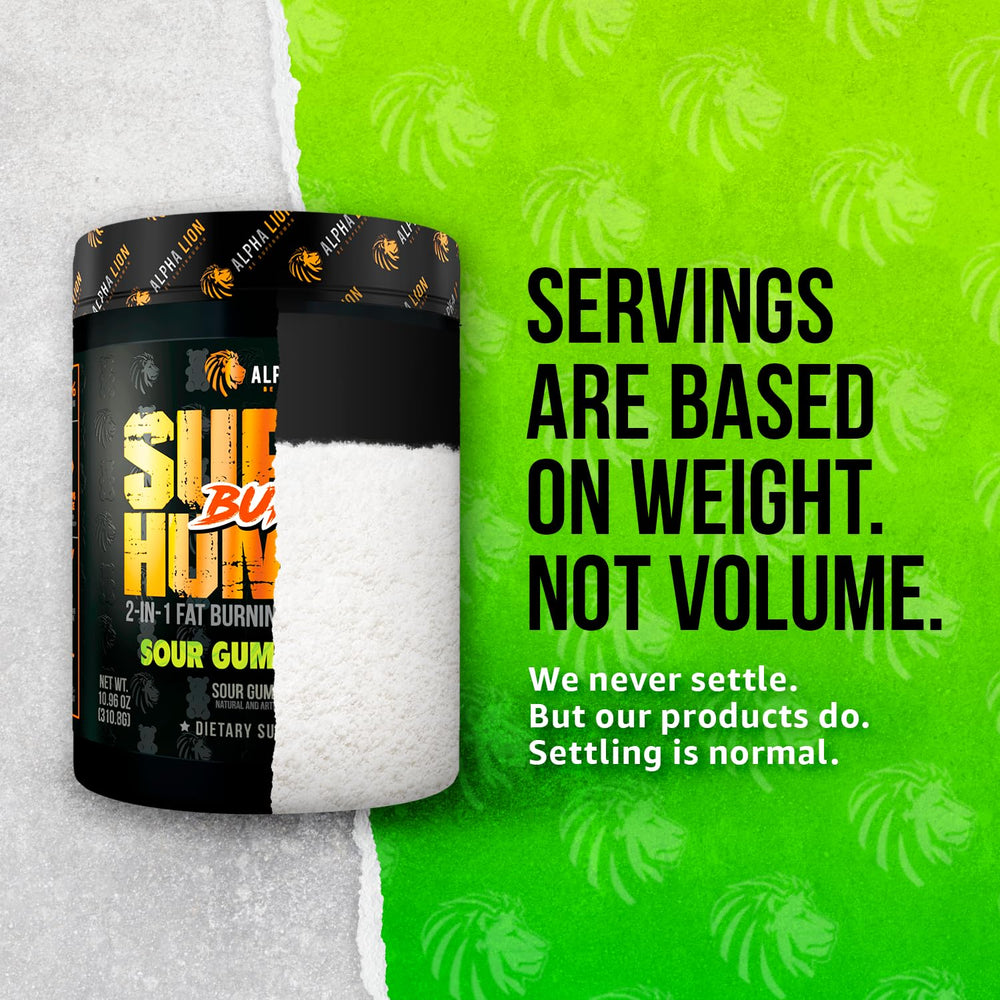 Packaging showing 21 servings for ALPHA LION Superhuman Burn